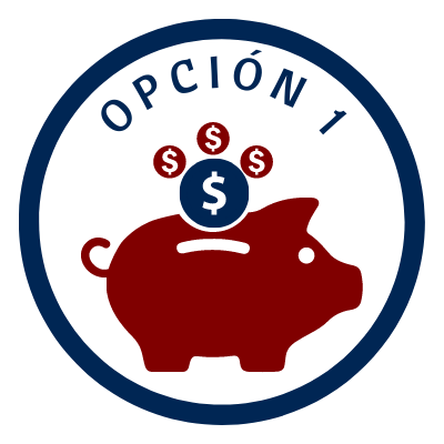 red piggy bank with "Opcion 1" text