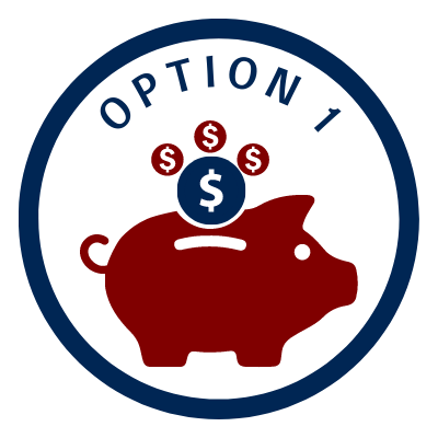 red piggy bank with "Option 1" text
